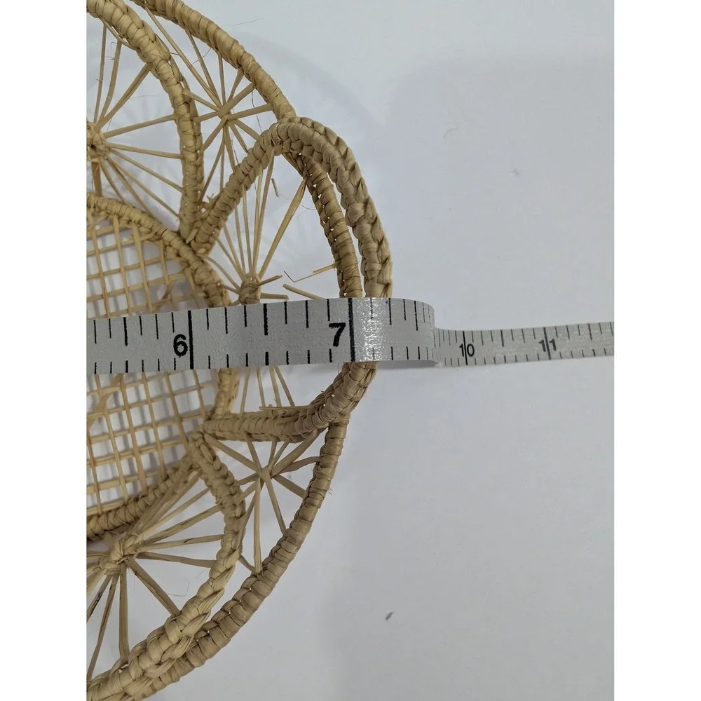 Vintage Boho Wicker Rattan Petal Baskets Set of 2 Natural Straw Trays Handles